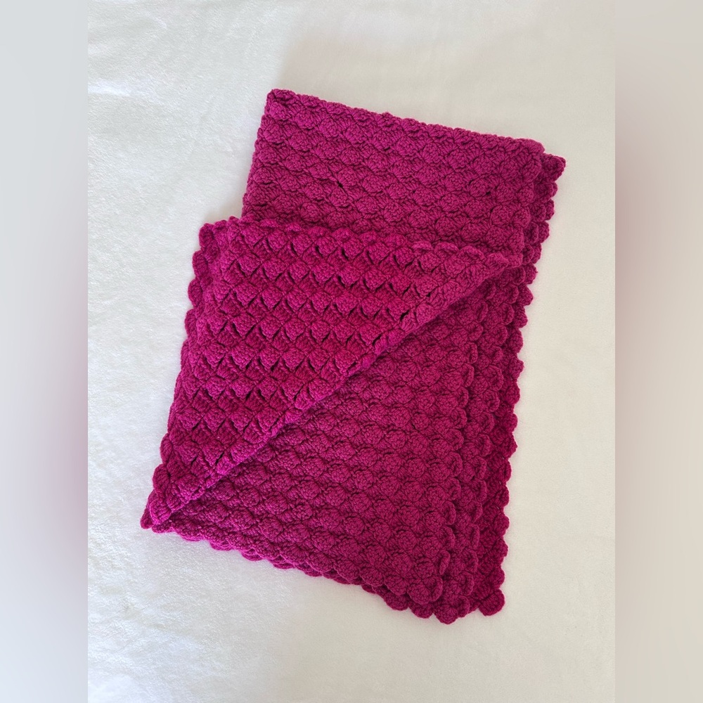 Handmade Crochet Textured Small Baby Blanket Gradient Pink Fuschia